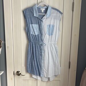 Japna Blue and White Casual Sleeveless Polo Dress